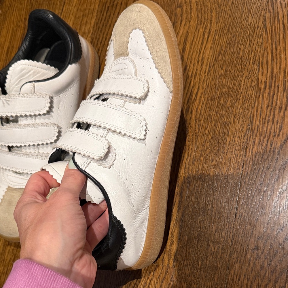 Isabel Marat White Leather Velcro Sneakers with Suede Toe - Picture 5 of 6